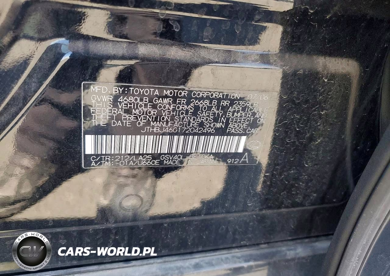 2007 Lexus Es 350 VIN:JTHBJ46G172042496 - 12