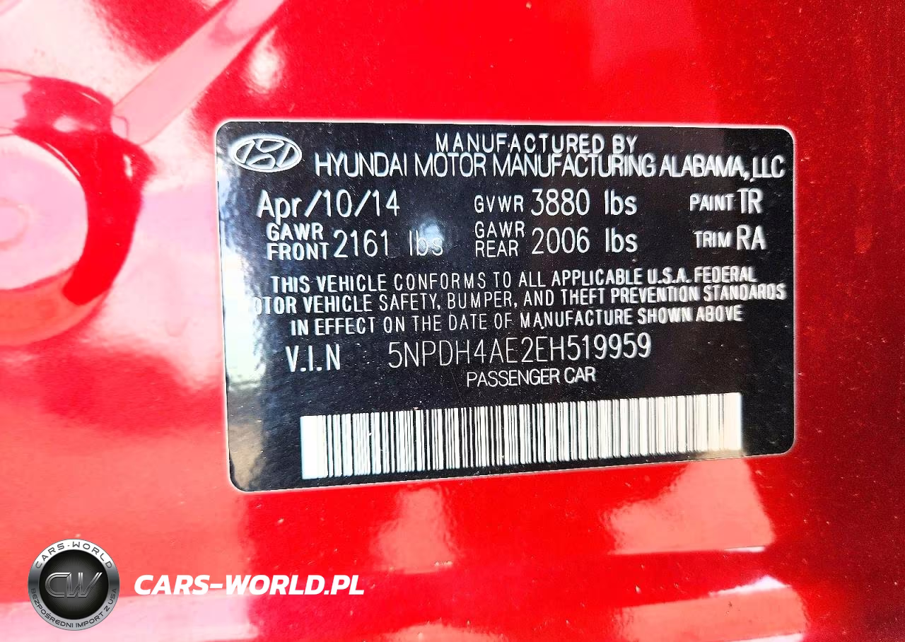 2014 Hyundai Elantra Se VIN:5NPDH4AE2EH519959 - 12