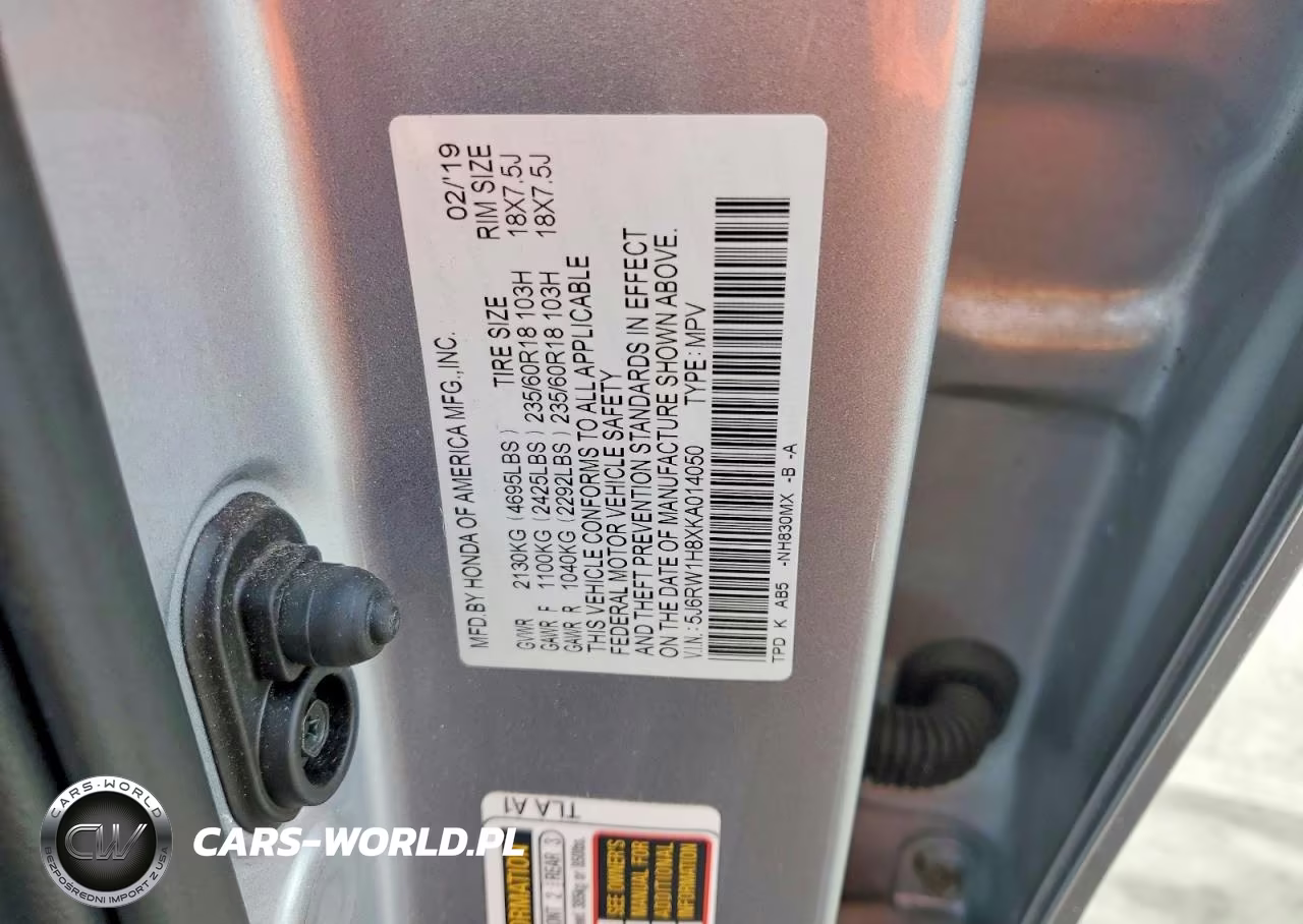 2019 Honda Cr-V Exl VIN:5J6RW1H8XKA014050 - 13