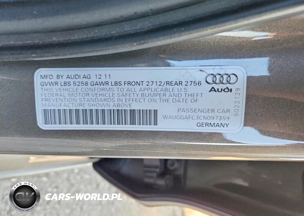 2012 Audi A6 VIN:WAUGGAFC3CN097359 - 13