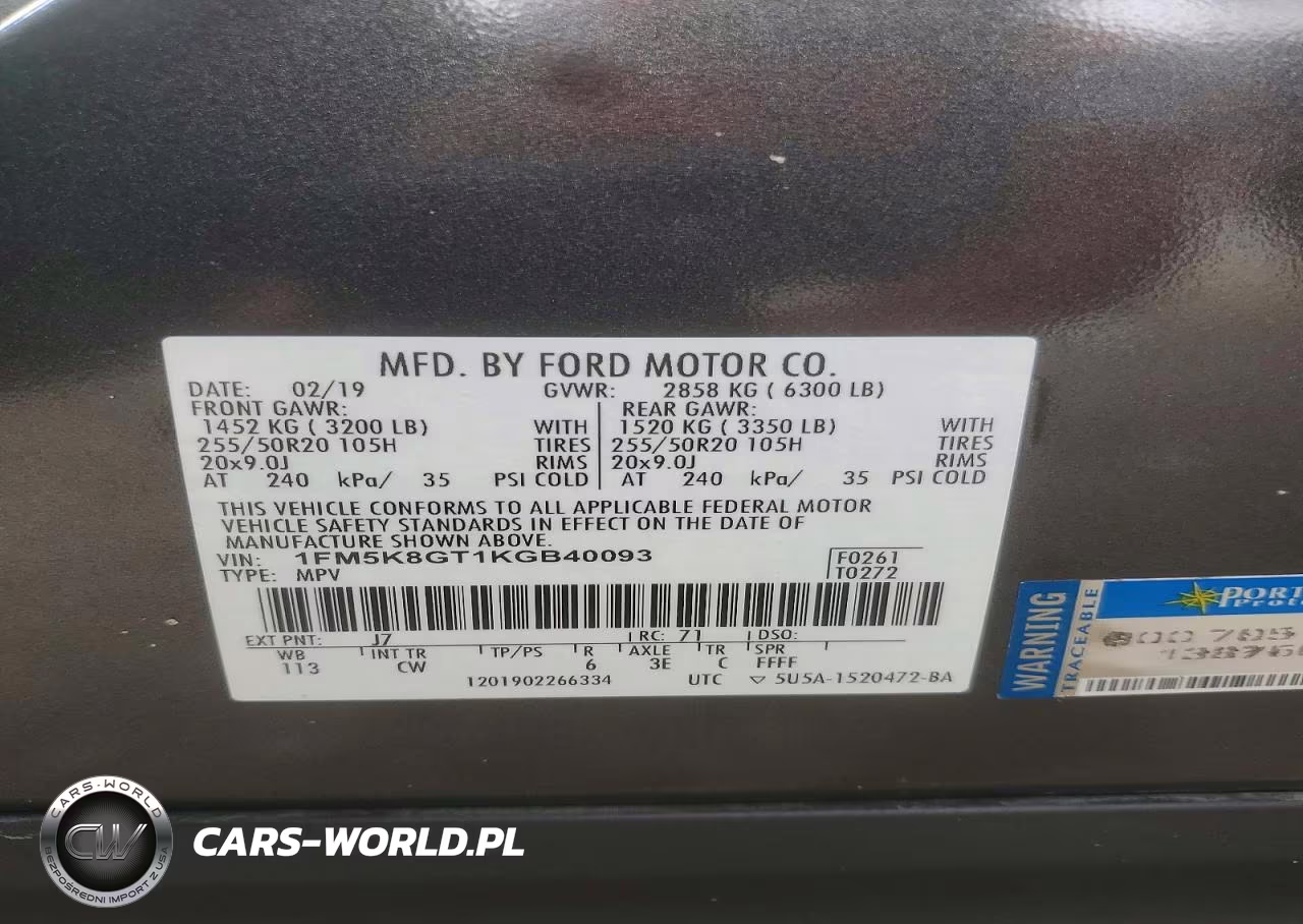 2019 Ford Explorer Sport VIN:1FM5K8GT1KGB40093 - 13