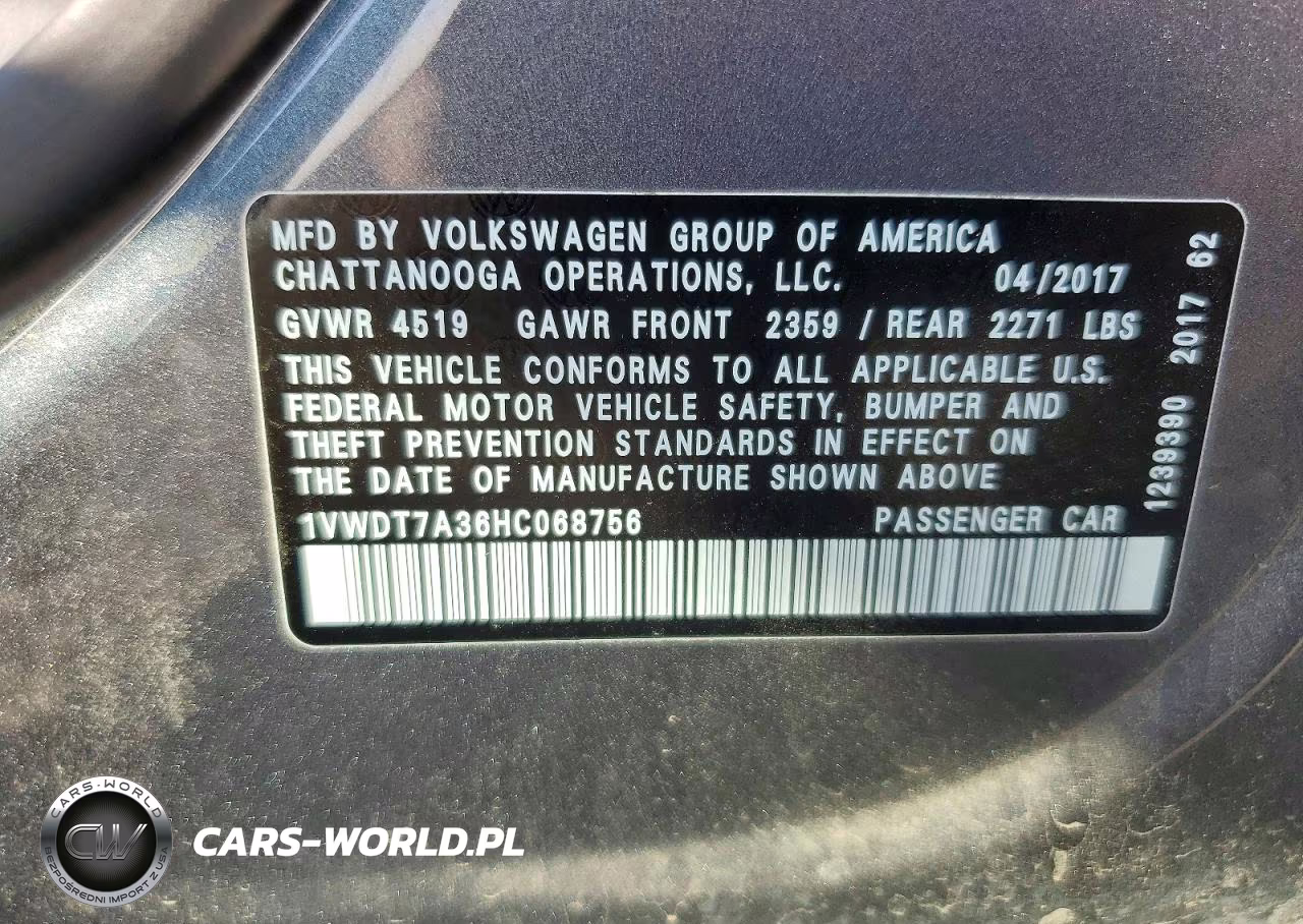 2017 Volkswagen Passat R-Line VIN:1VWDT7A36HC068756 - 12