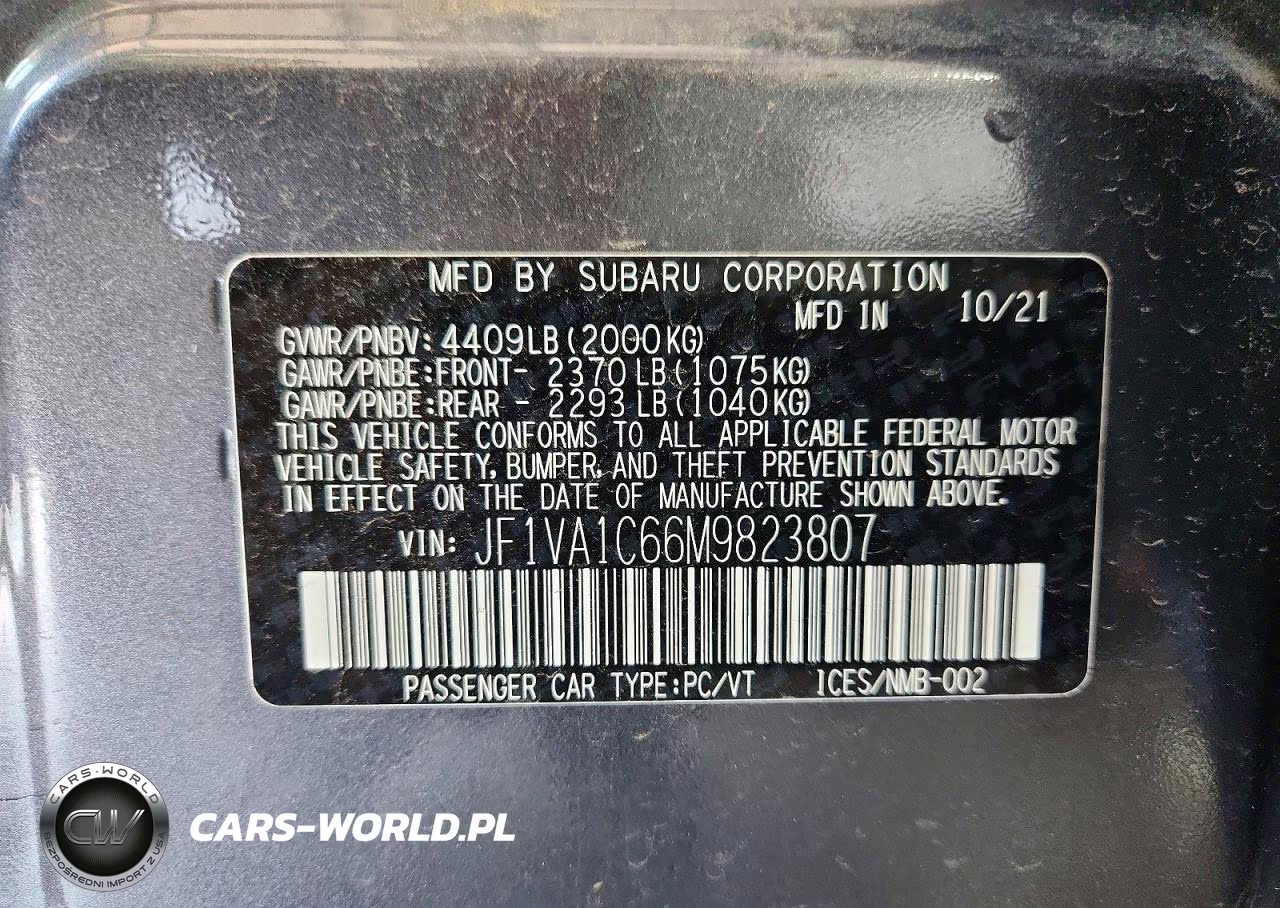 2021 Subaru Wrx Premium VIN:JF1VA1C66M9823807 - 12