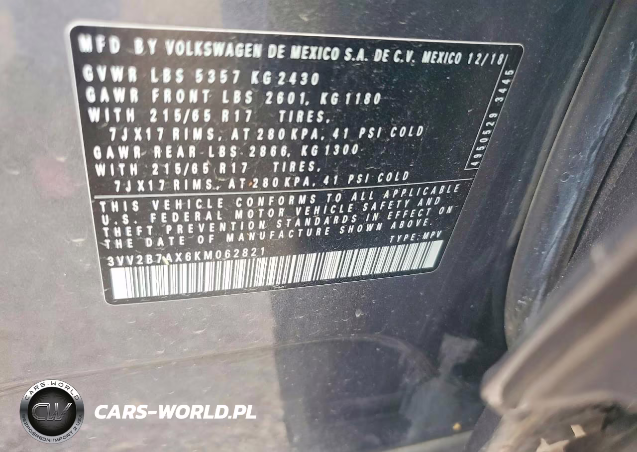 2019 Volkswagen Tiguan Se VIN:3VV2B7AX6KM062821 - 13