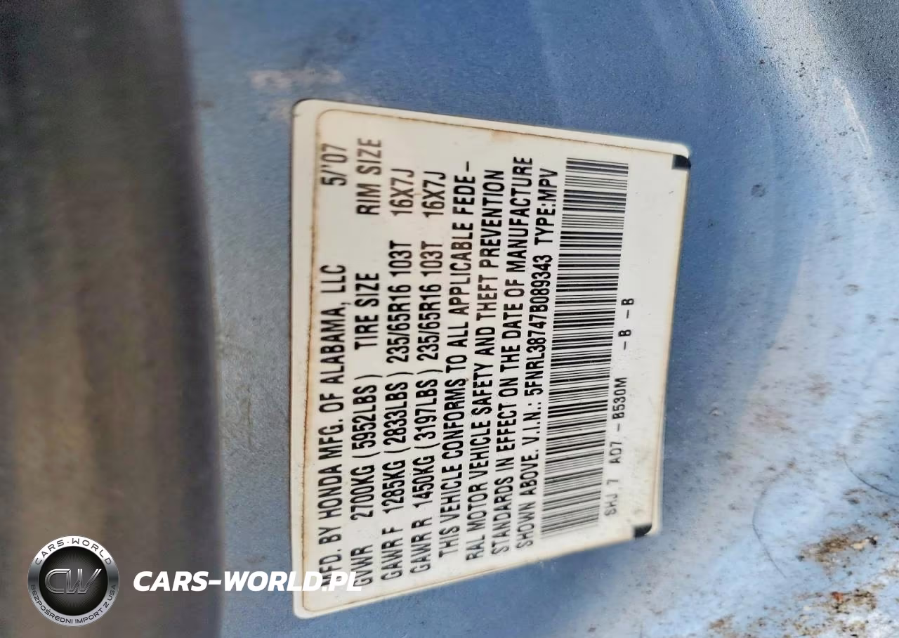 2007 Honda Odyssey VIN:5FNRL38747B089343 - 13