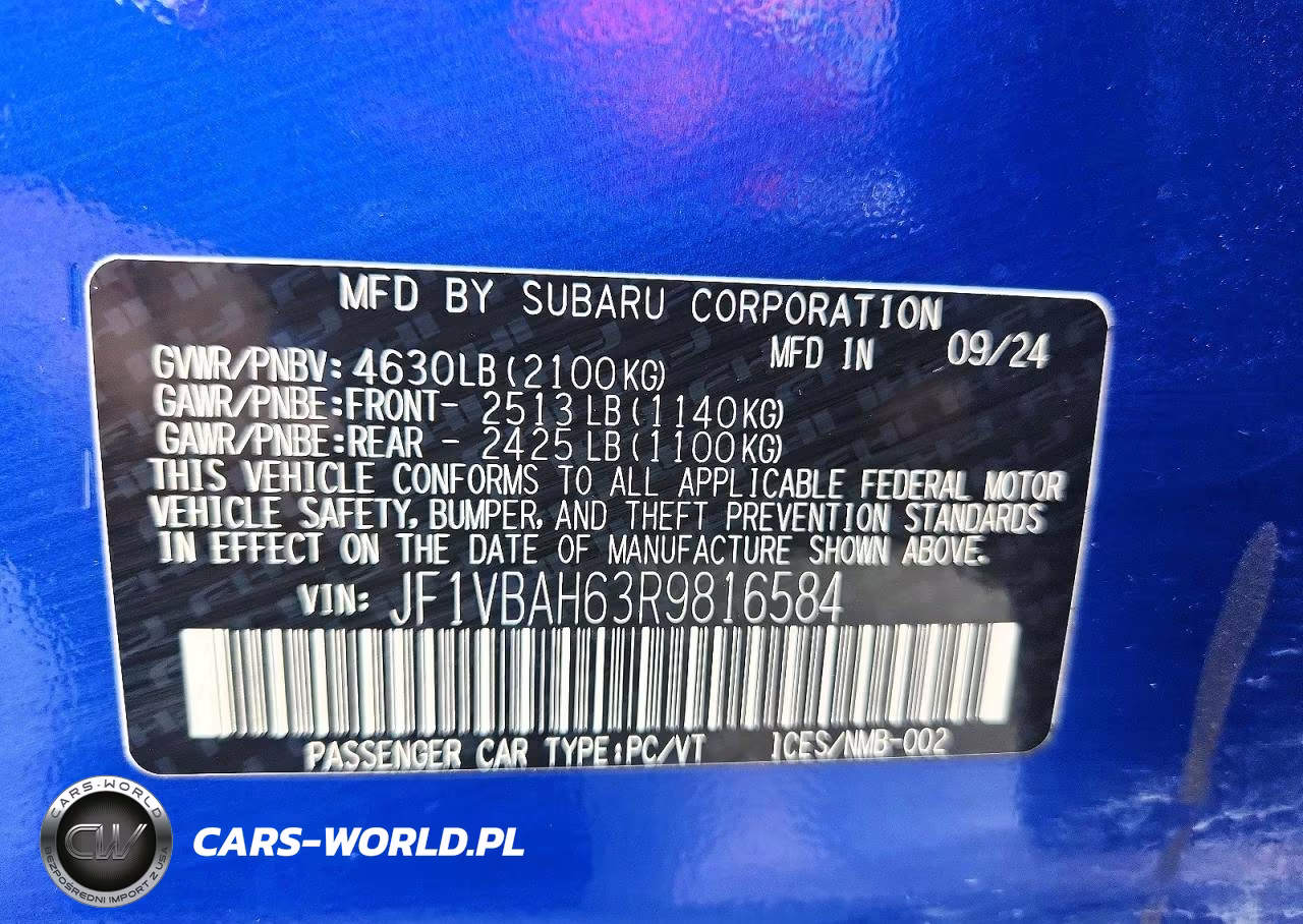2024 Subaru Wrx Premium VIN:JF1VBAH63R9816584 - 12
