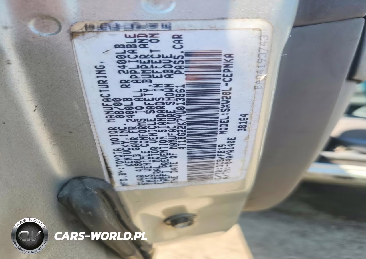 2000 Toyota Camry Le VIN:4T1BG22K7YU013861 - 12