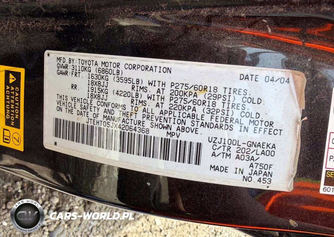 2004 Toyota Land Cruiser Base VIN:JTEHT05JX42064368 - 12