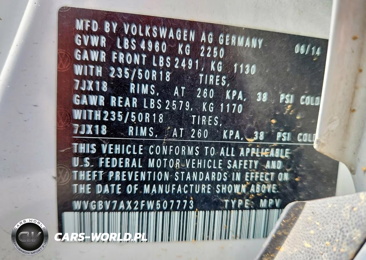 2015 Volkswagen Tiguan S VIN:WVGBV7AX2FW507773 - 13