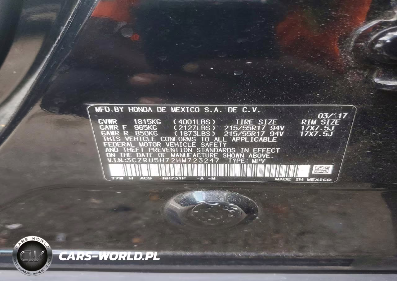 2017 Honda Hr-V Exl VIN:3CZRU5H72HM723247 - 13