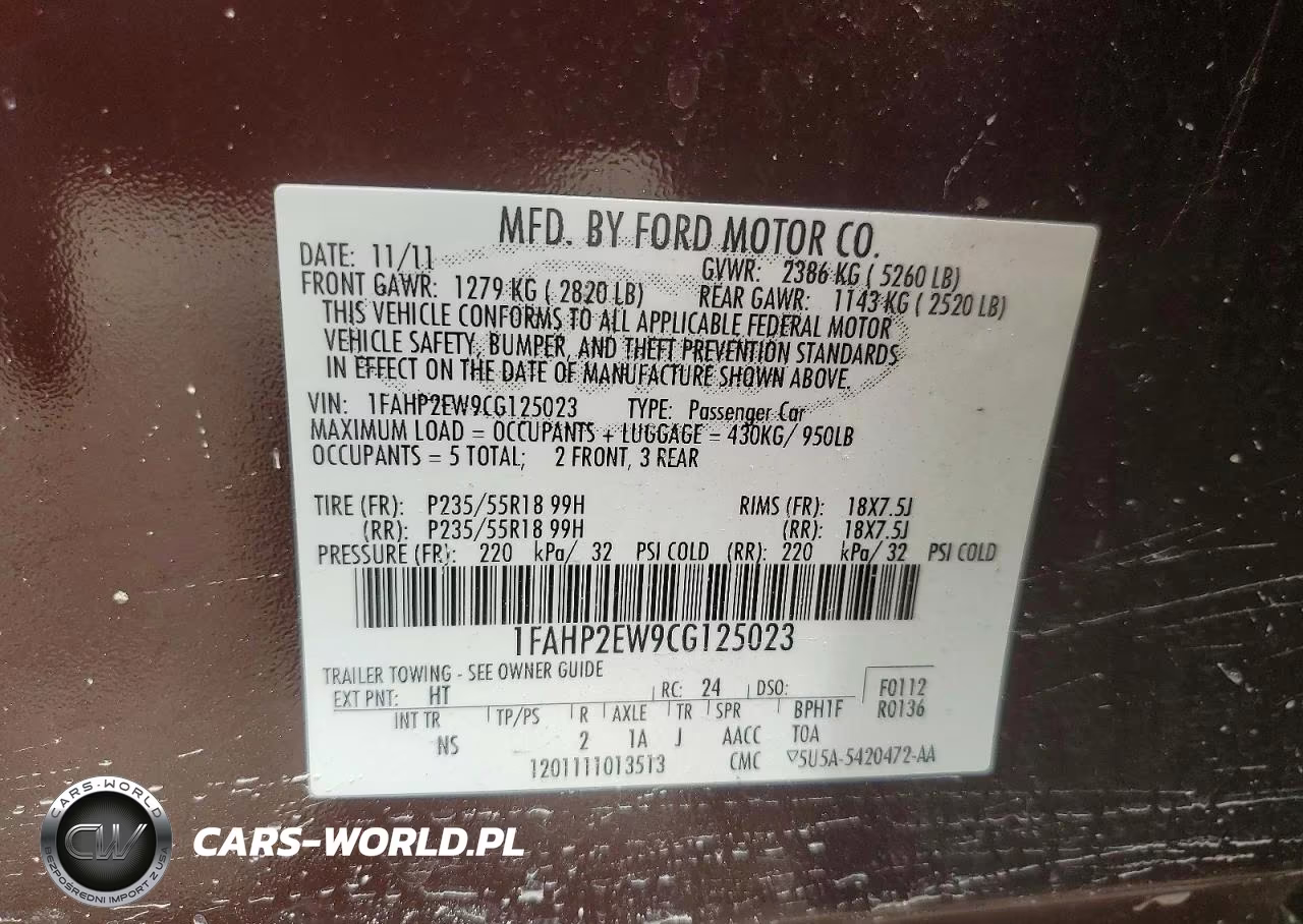 2012 Ford Taurus Sel VIN:1FAHP2EW9CG125023 - 12
