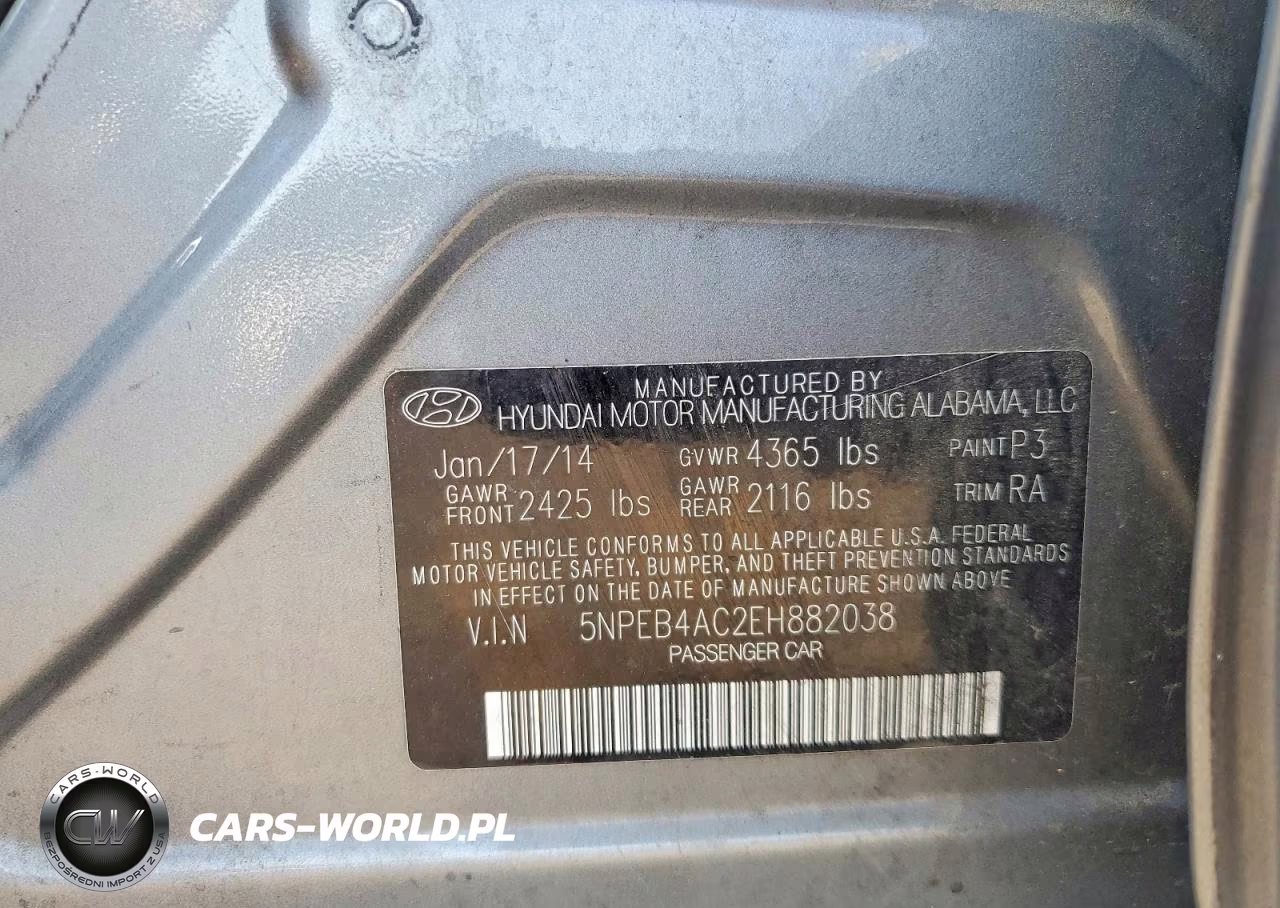 2014 Hyundai Sonata Gls VIN:5NPEB4AC2EH882038 - 12