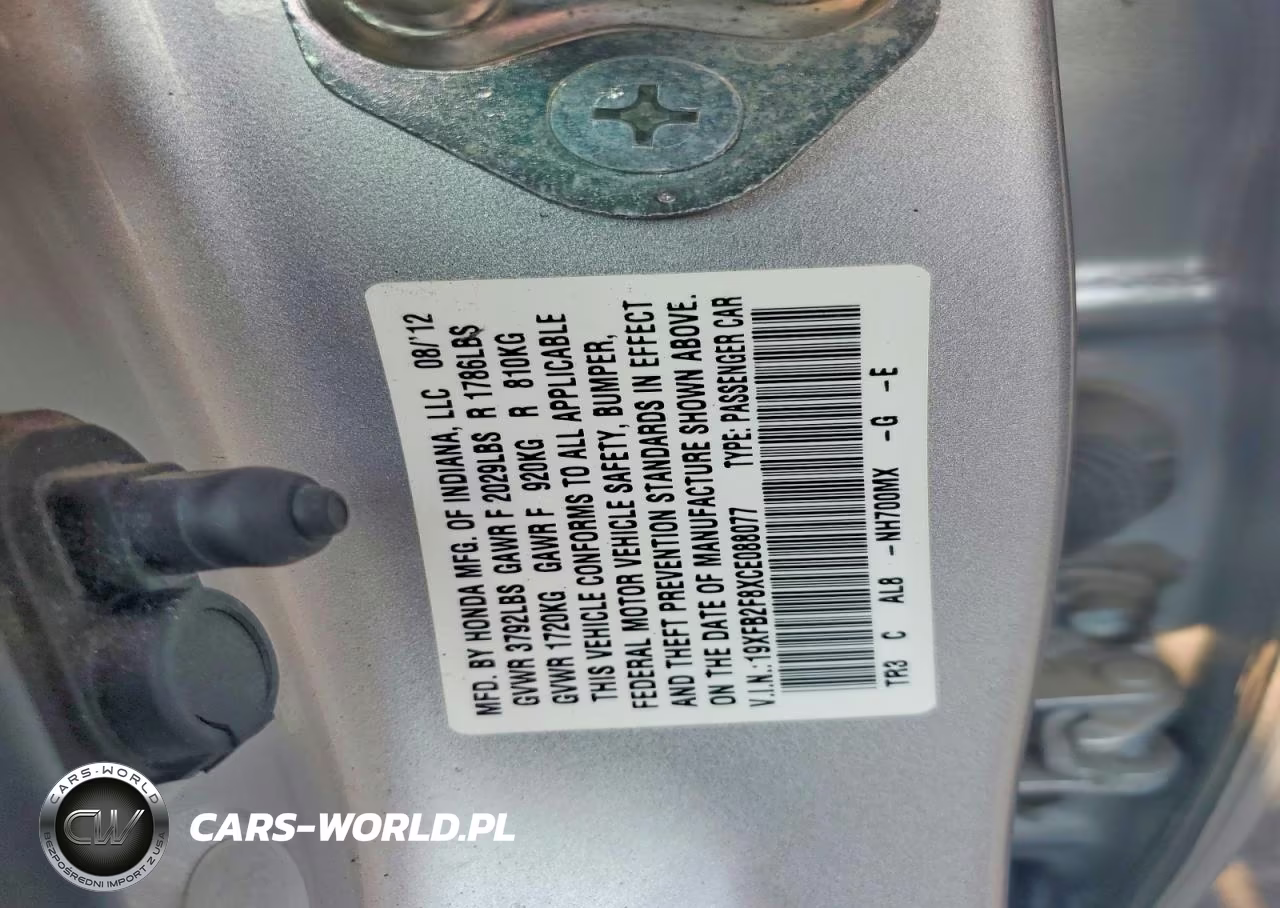 2012 Honda Civic Ex VIN:19XFB2F8XCE088077 - 12