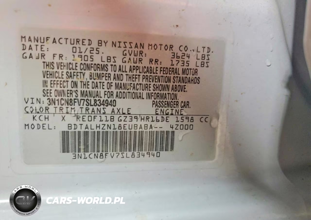 2025 Nissan Versa Sr VIN:3N1CN8FV7SL834940 - 12