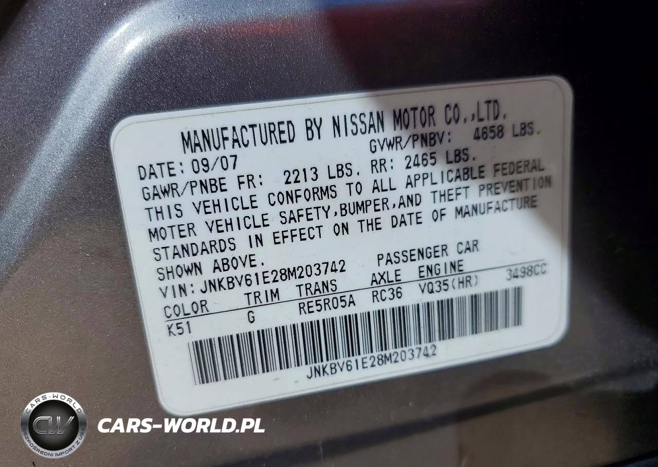2008 Infiniti G35 Base VIN:JNKBV61E28M203742 - 12