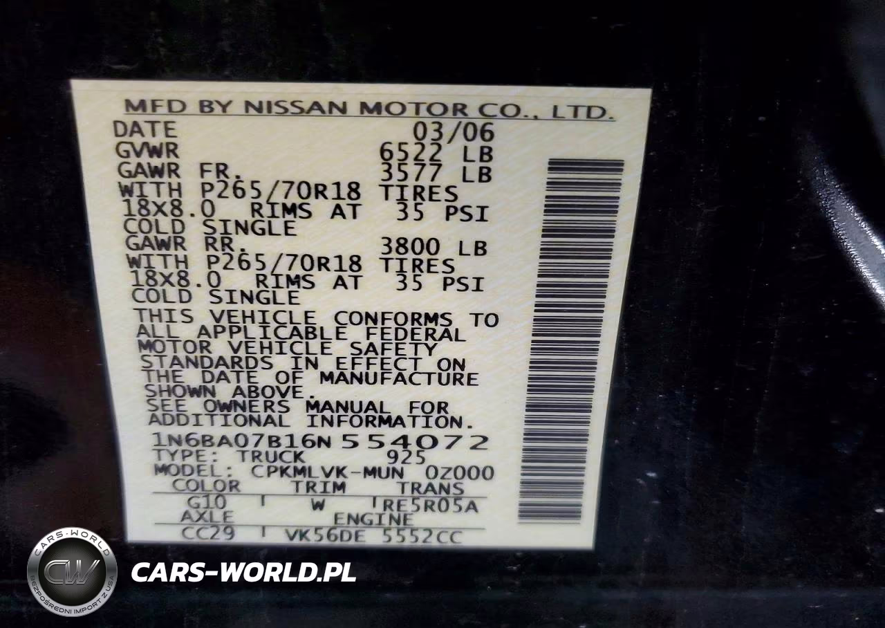 2006 Nissan Titan Xe Ffv VIN:1N6BA07B16N554072 - 12