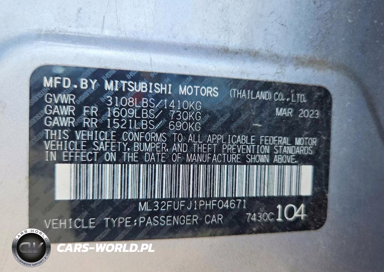 2023 Mitsubishi Mirage G4 Es VIN:ML32FUFJ1PHF04671 - 13