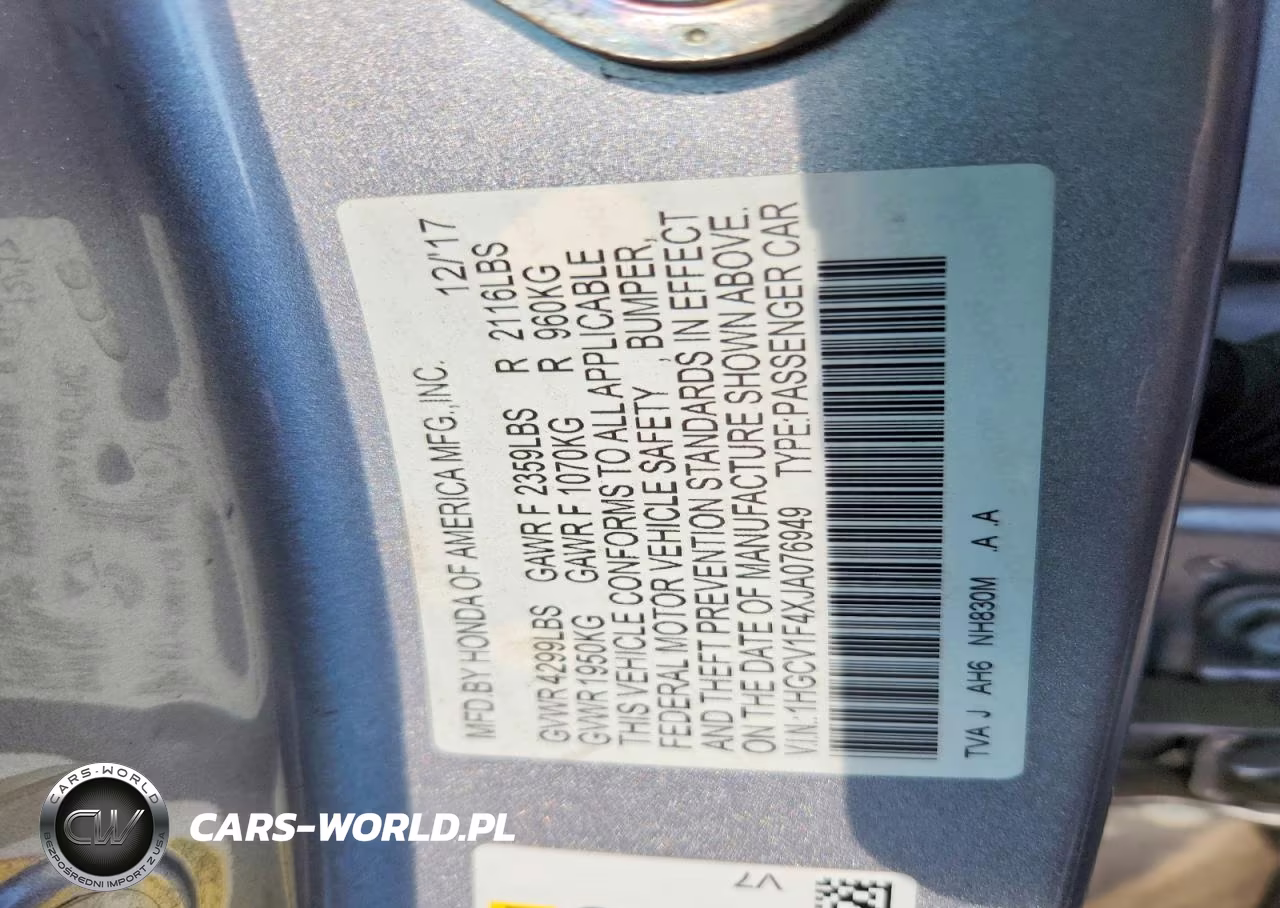 2018 Honda Accord Ex VIN:1HGCV1F4XJA076949 - 12