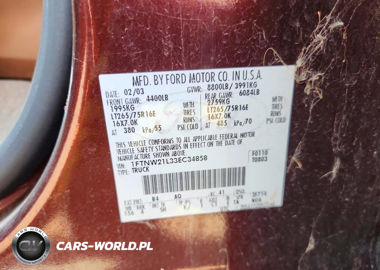 2003 Ford F250 Super Duty VIN:1FTNW21L33EC34858 - 13