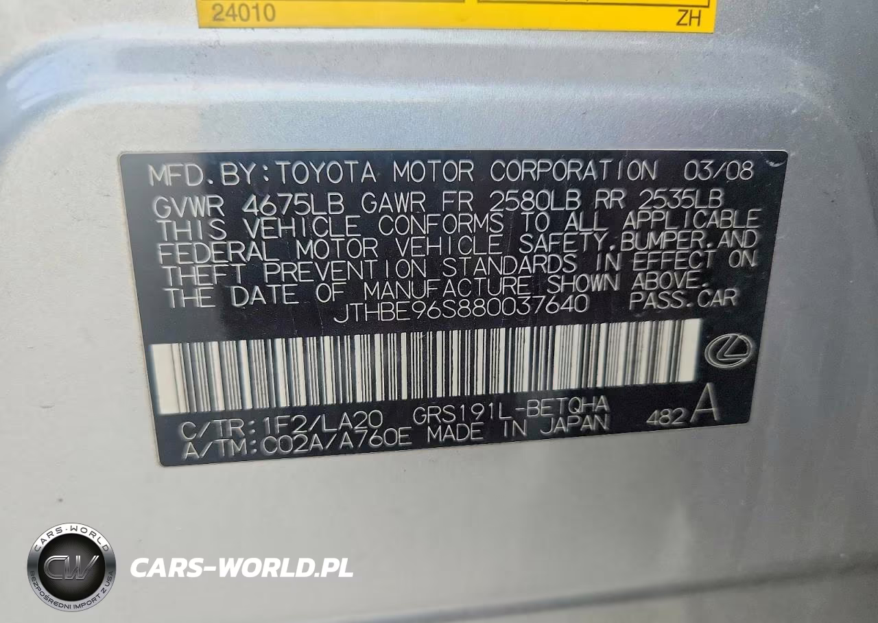 2008 Lexus Gs 350 VIN:JTHBE96S880037640 - 12