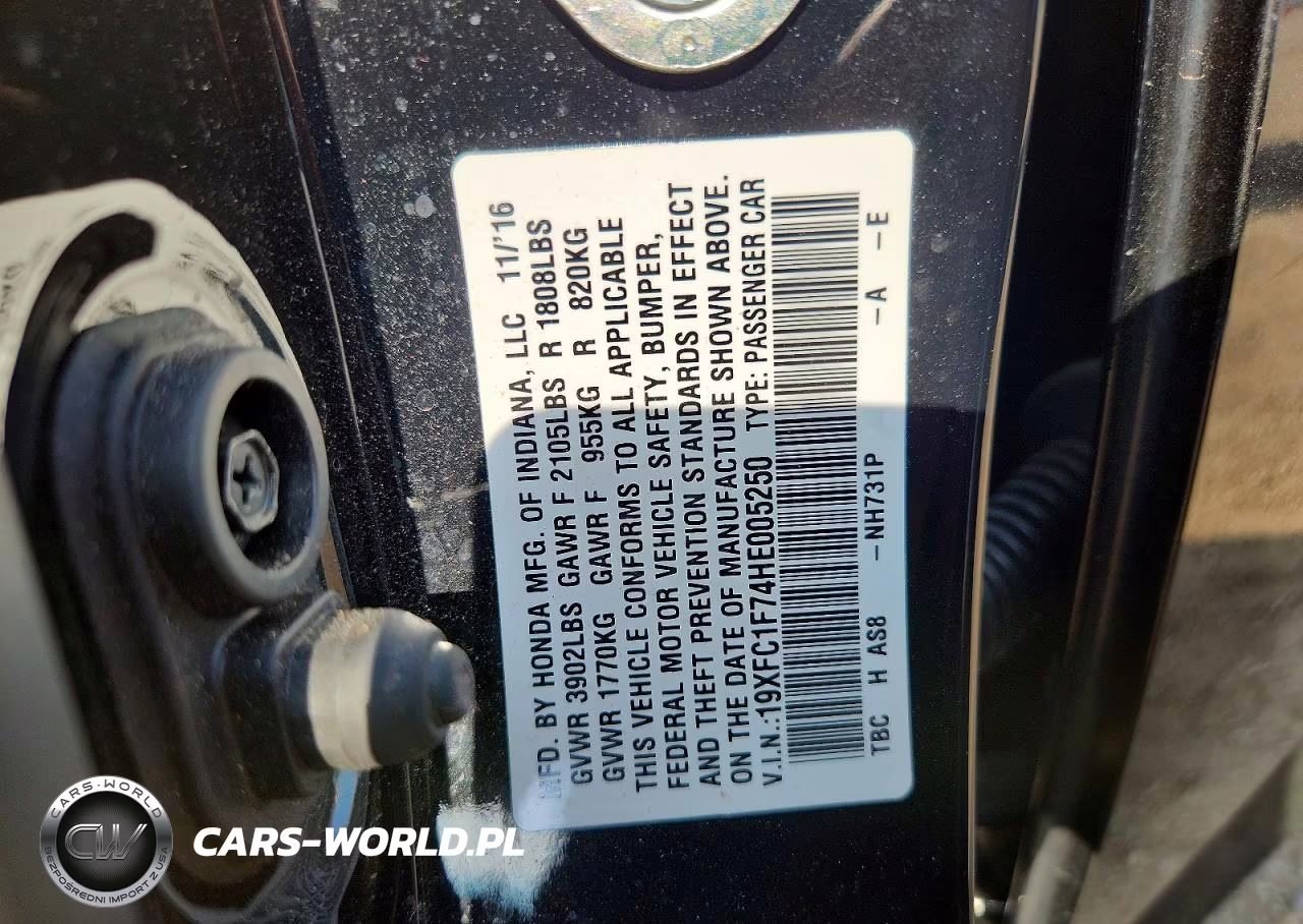 2017 Honda Civic Exl VIN:19XFC1F74HE005250 - 12