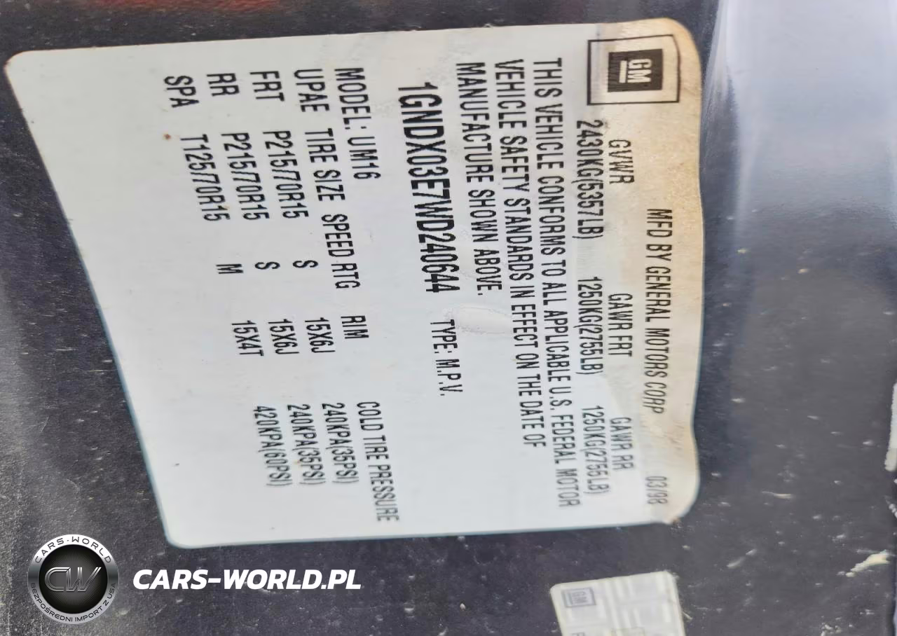 1998 Chevrolet Venture VIN:1GNDX03E7WD240644 - 13