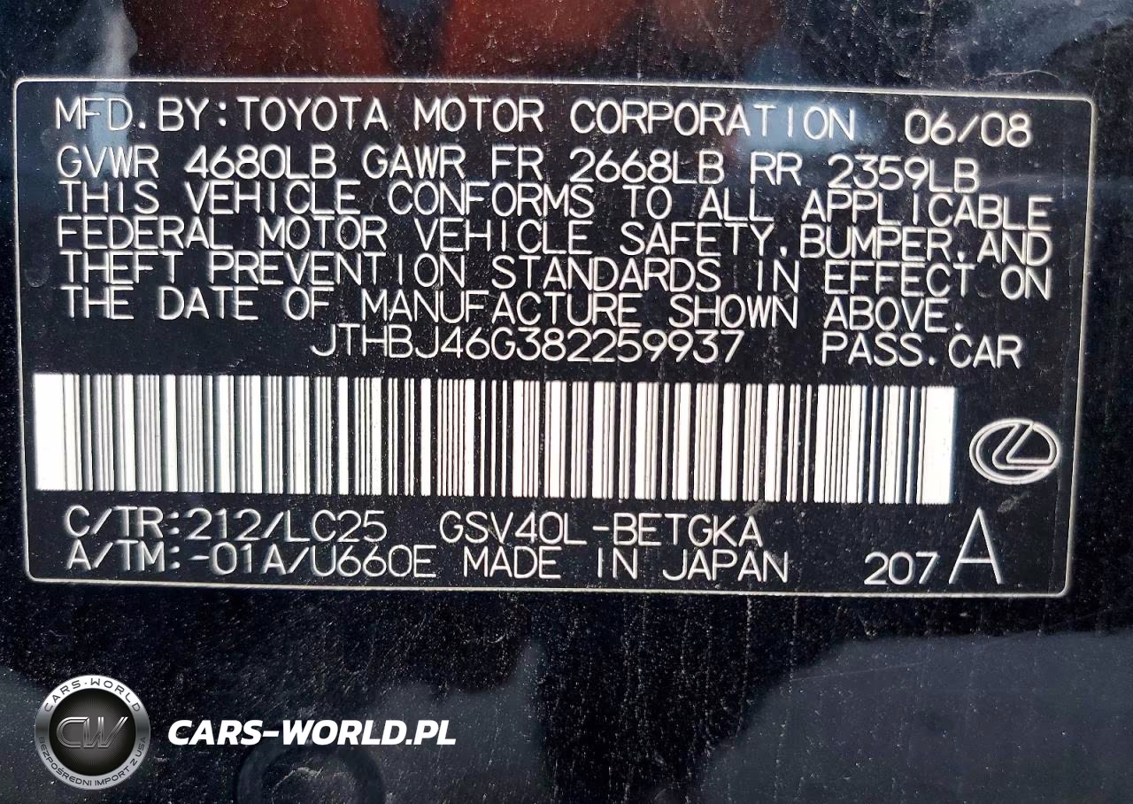 2008 Lexus Es 350 VIN:JTHBJ46G382259937 - 12
