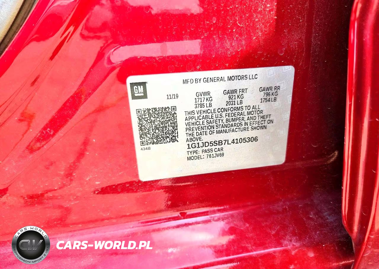 2020 Chevrolet Sonic Lt VIN:1G1JD5SB7L4105306 - 13