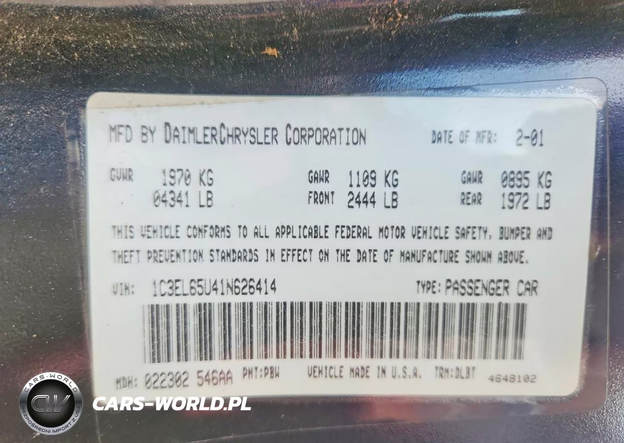 2001 Chrysler Sebring Limited VIN:1C3EL65U41N626414 - 12