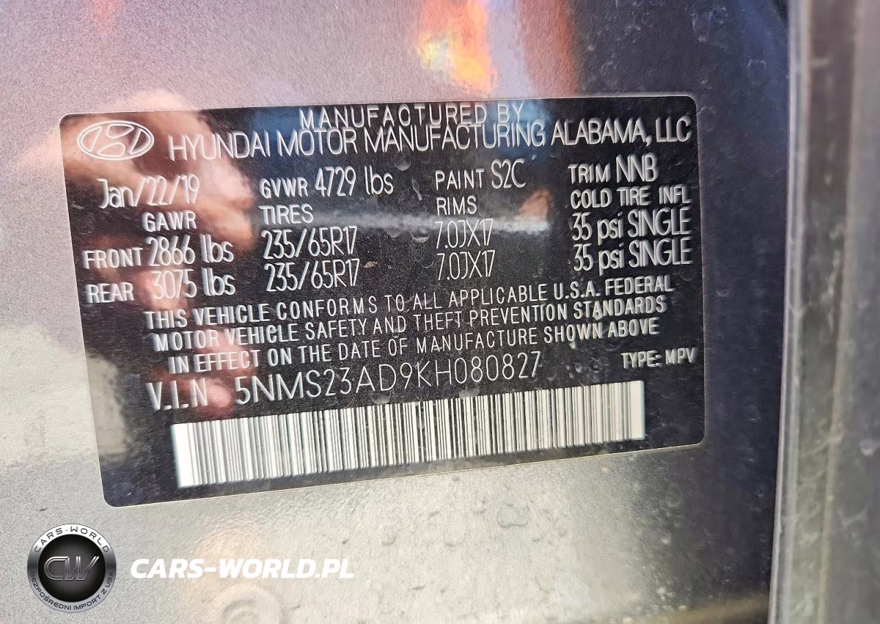 2019 Hyundai Santa Fe Se VIN:5NMS23AD9KH080827 - 13