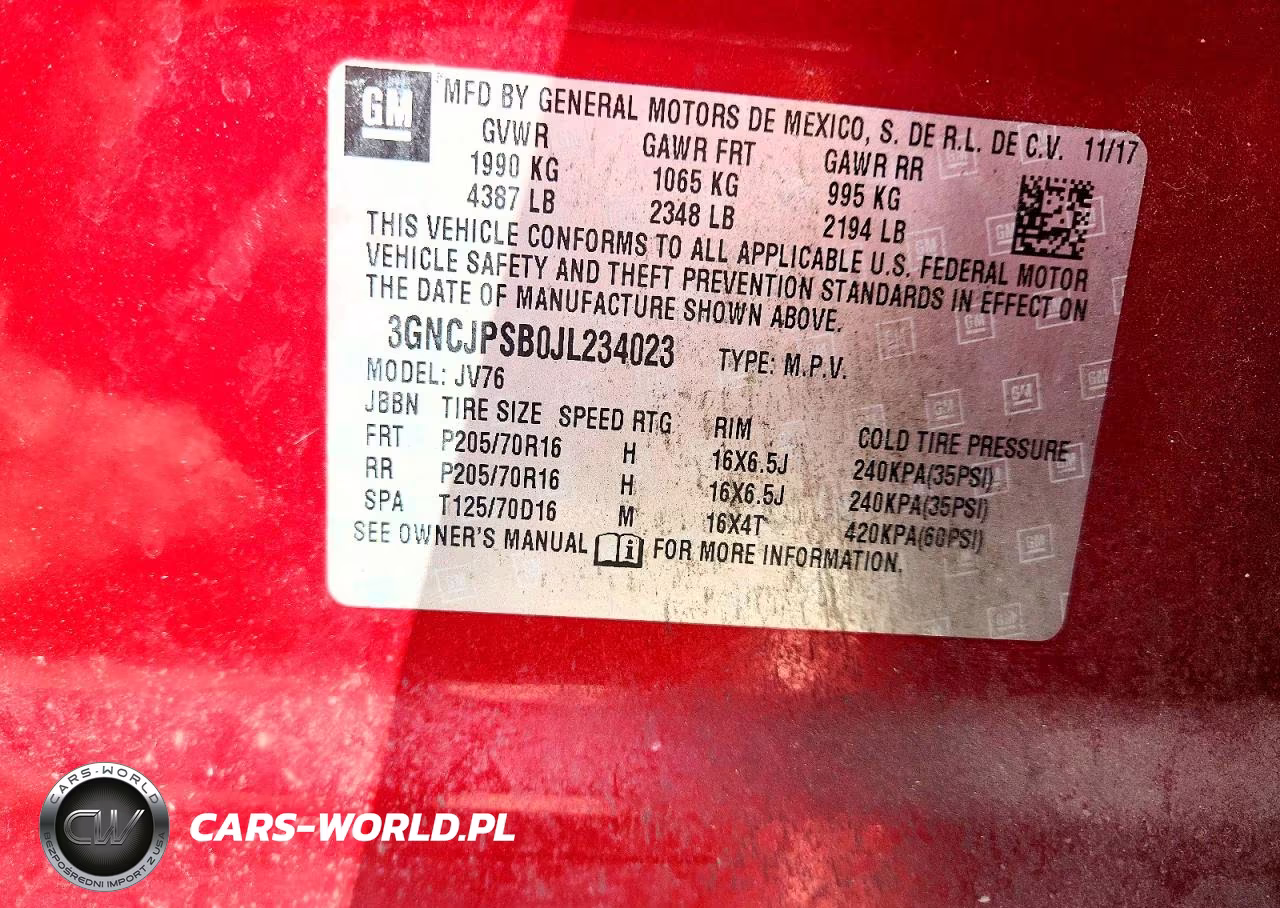 2018 Chevrolet Trax 1Lt VIN:3GNCJPSB0JL234023 - 12