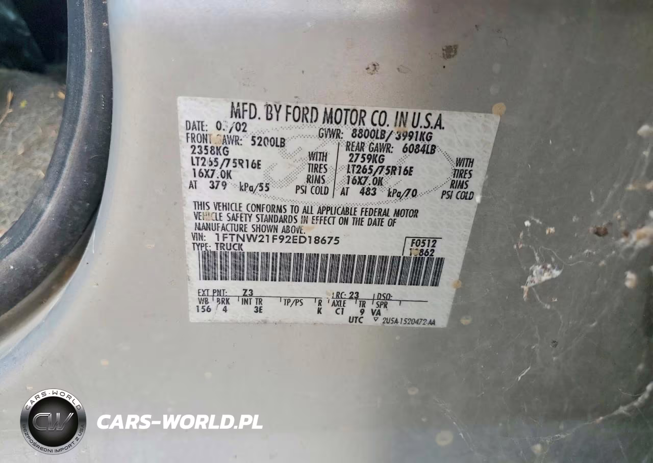 2002 Ford F250 Super Duty VIN:1FTNW21F92ED18675 - 12