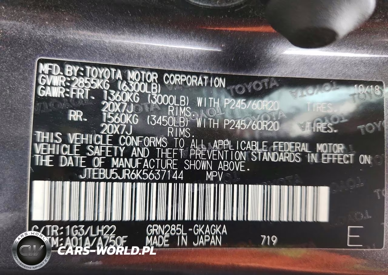 2019 Toyota 4Runner Limited Nightshade VIN:JTEBU5JR6K5637144 - 14