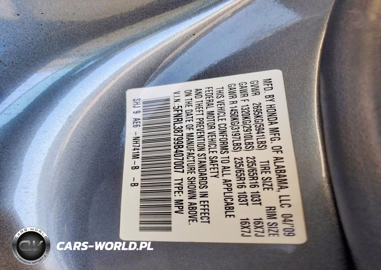 2009 Honda Odyssey Exl VIN:5FNRL38799B407007 - 13