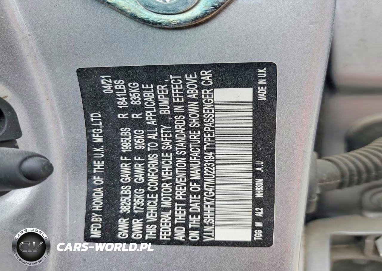 2021 Honda Civic Sport VIN:SHHFK7G47MU223194 - 13