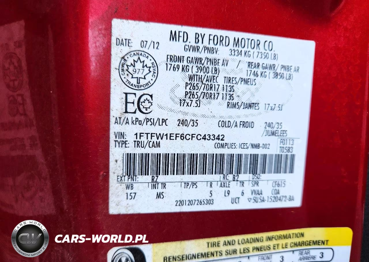 2012 Ford F150 Supercrew VIN:1FTFW1EF6CFC43342 - 12