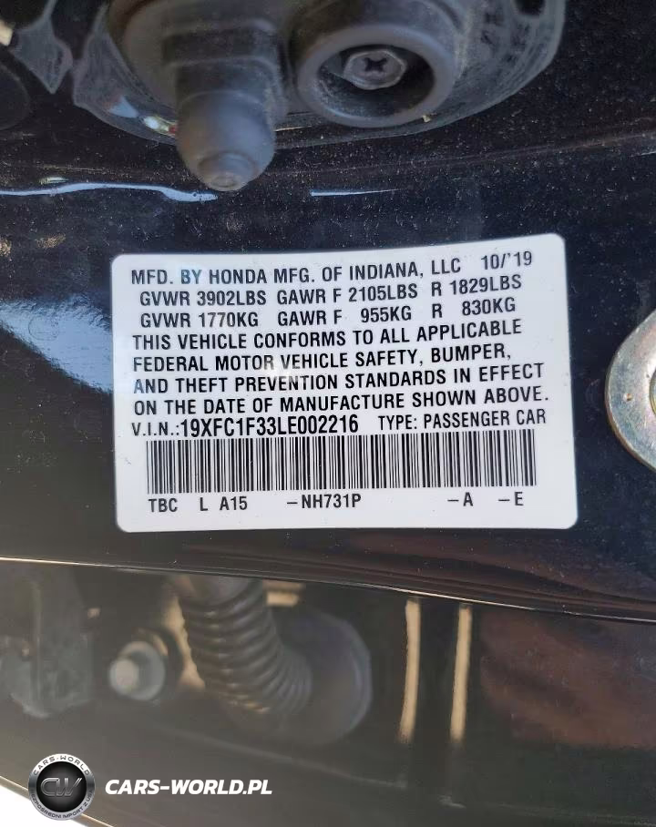 2020 Honda Civic Ex VIN:19XFC1F33LE002216 - 12