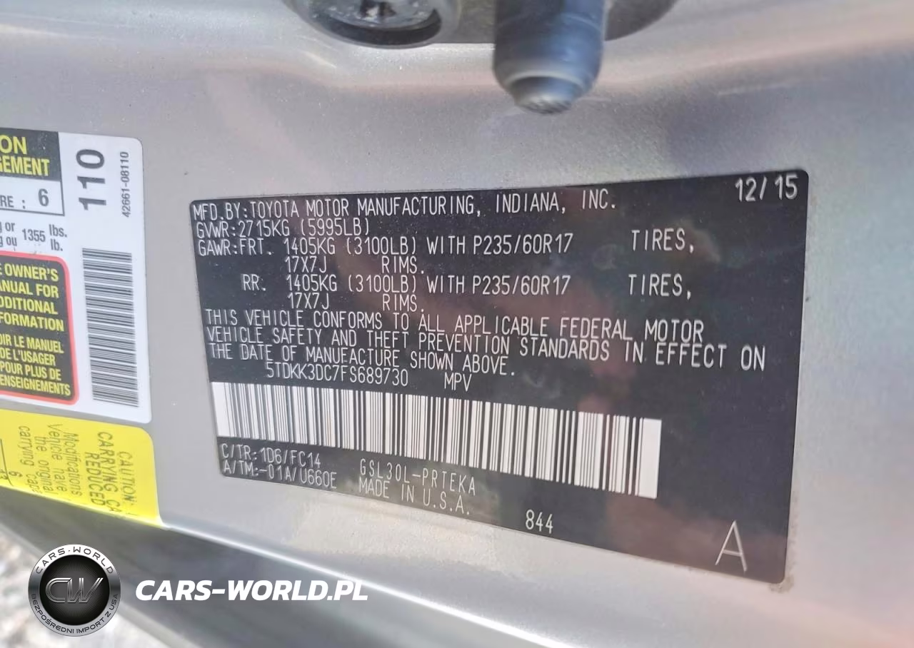 2015 Toyota Sienna Le VIN:5TDKK3DC7FS689730 - 14