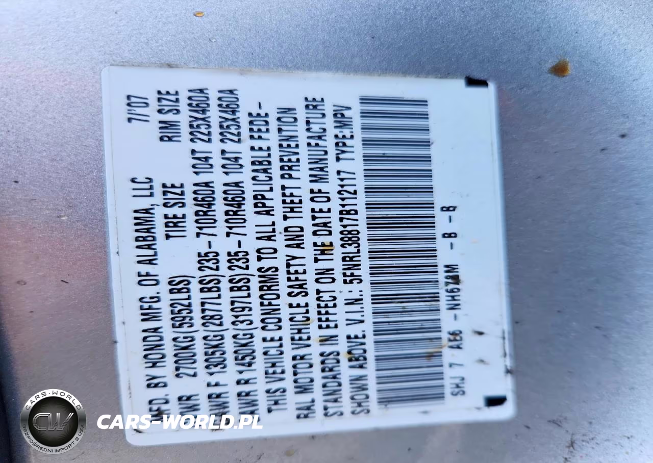 2007 Honda Odyssey Touring VIN:5FNRL38817B112117 - 13