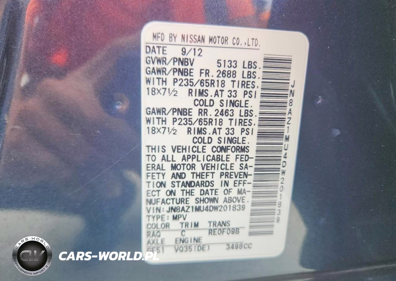 2013 Nissan Murano S VIN:JN8AZ1MU4DW201839 - 14