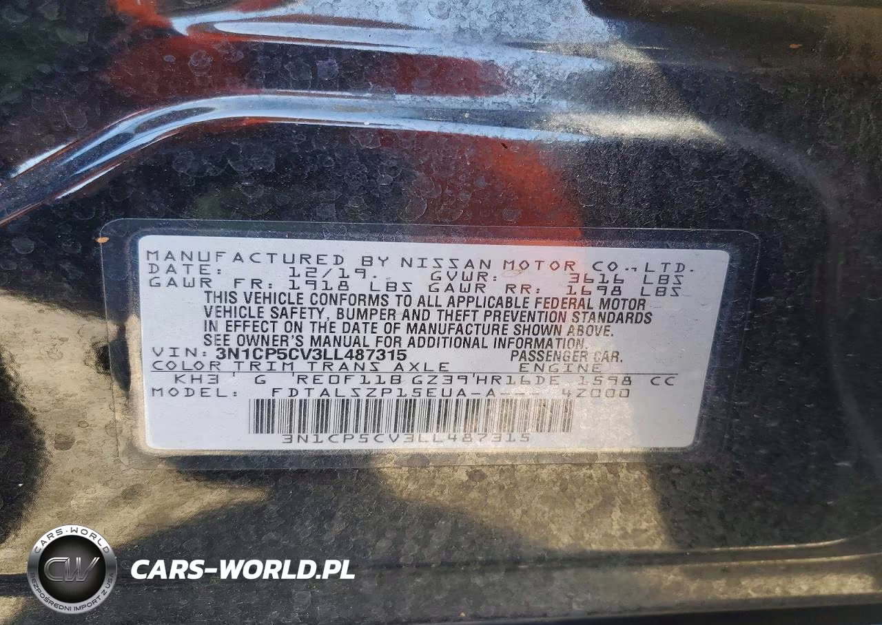2020 Nissan Kicks Sv VIN:3N1CP5CV3LL487315 - 13