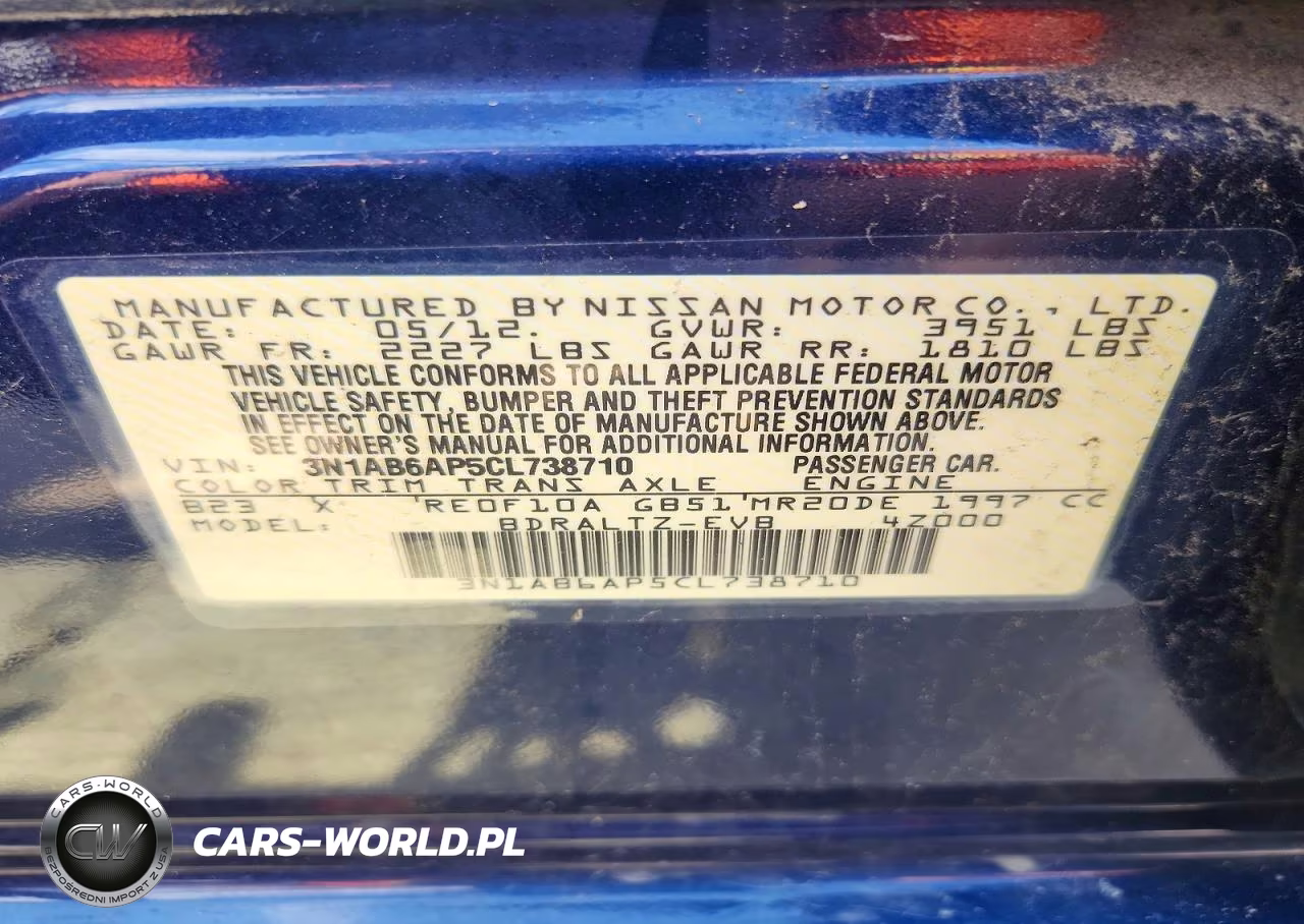 2012 Nissan Sentra 2.0 VIN:3N1AB6AP5CL738710 - 12