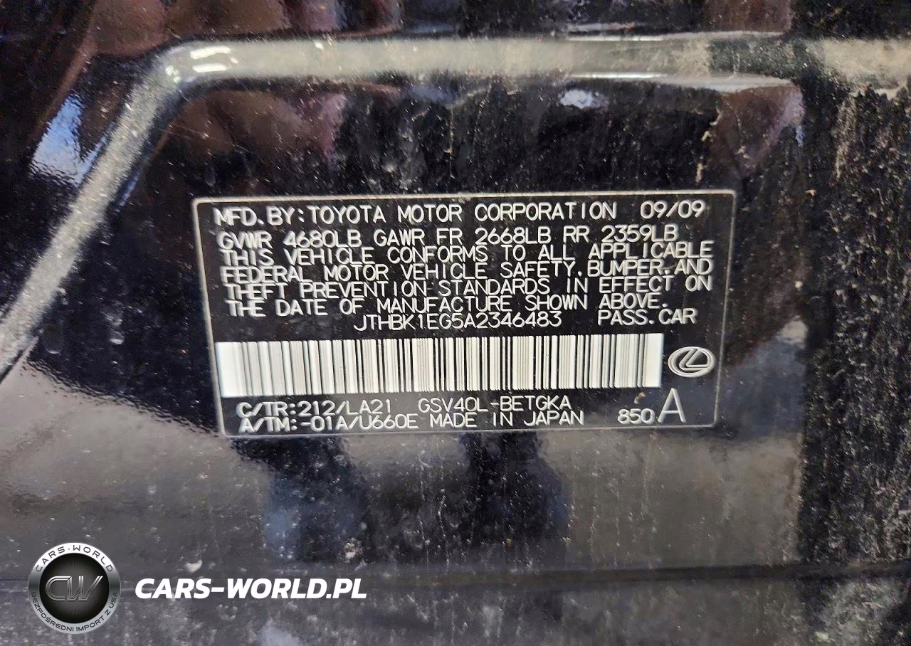 2010 Lexus Es 350 VIN:JTHBK1EG5A2346483 - 12