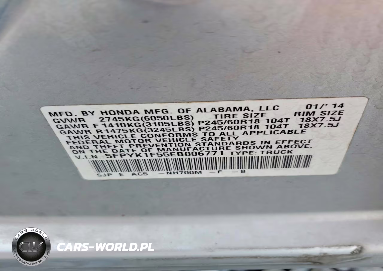 2014 Honda Ridgeline Rtl VIN:5FPYK1F55EB006771 - 12