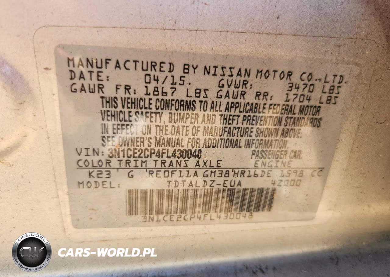 2015 Nissan Versa Note Sv VIN:3N1CE2CP4FL430048 - 12