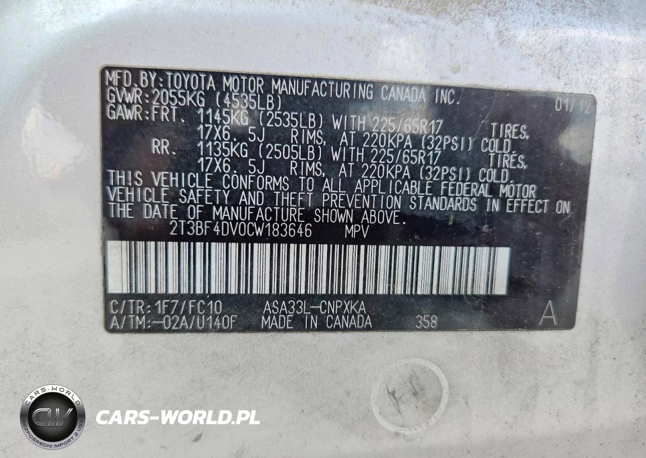 2012 Toyota Rav4 Base VIN:2T3BF4DV0CW183646 - 13