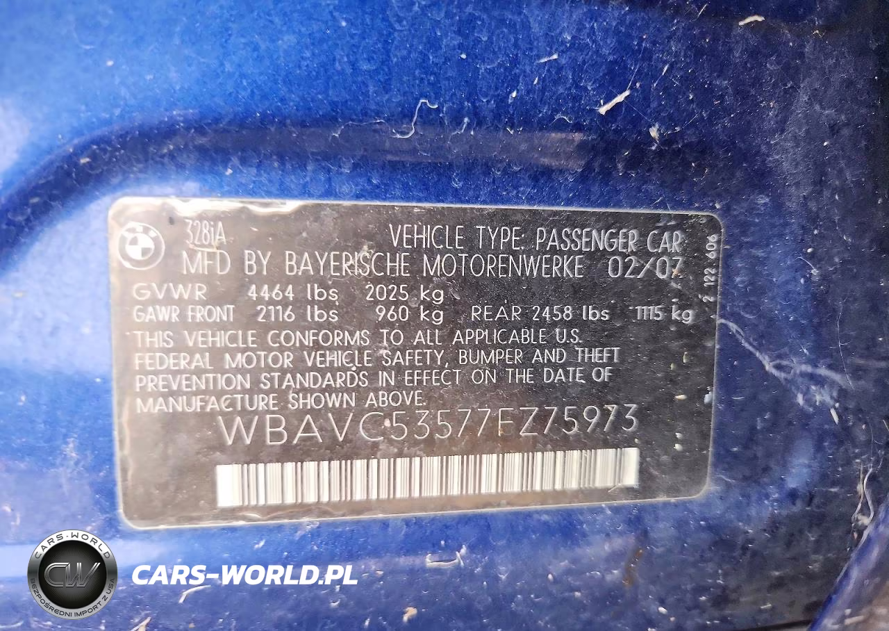 2007 BMW 328 I Sulev VIN:WBAVC53577FZ75973 - 12