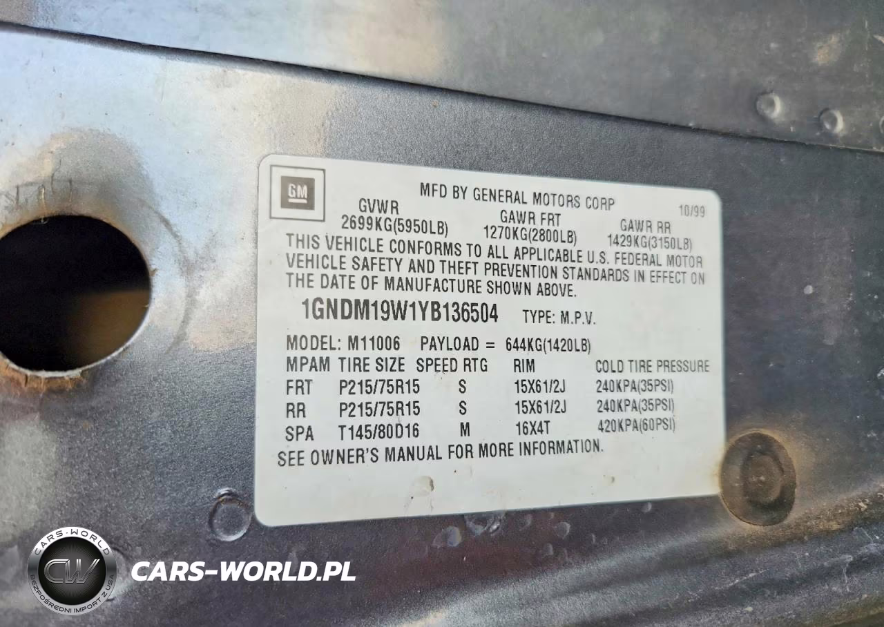 2000 Chevrolet Astro VIN:1GNDM19W1YB136504 - 13
