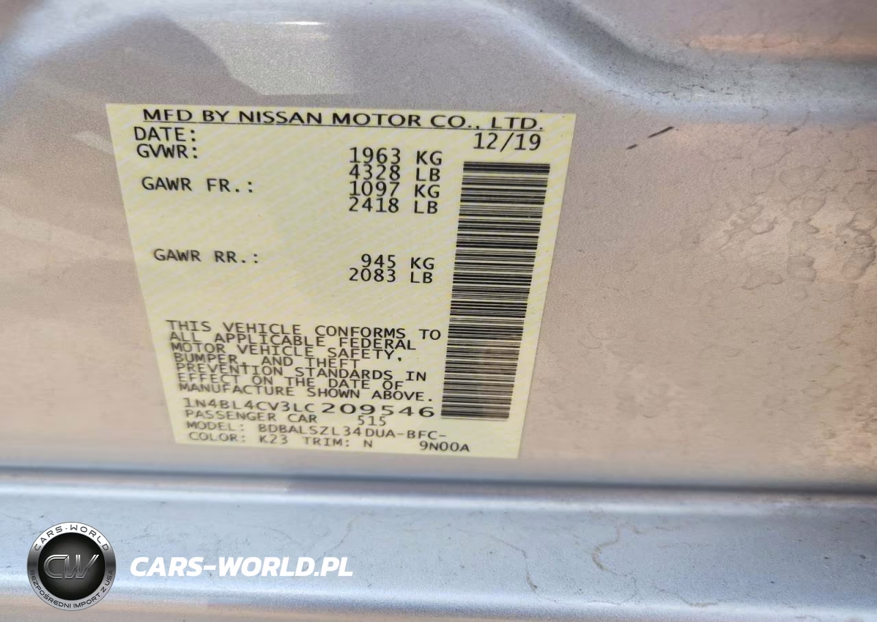 2020 Nissan Altima Sr VIN:1N4BL4CV3LC209546 - 12