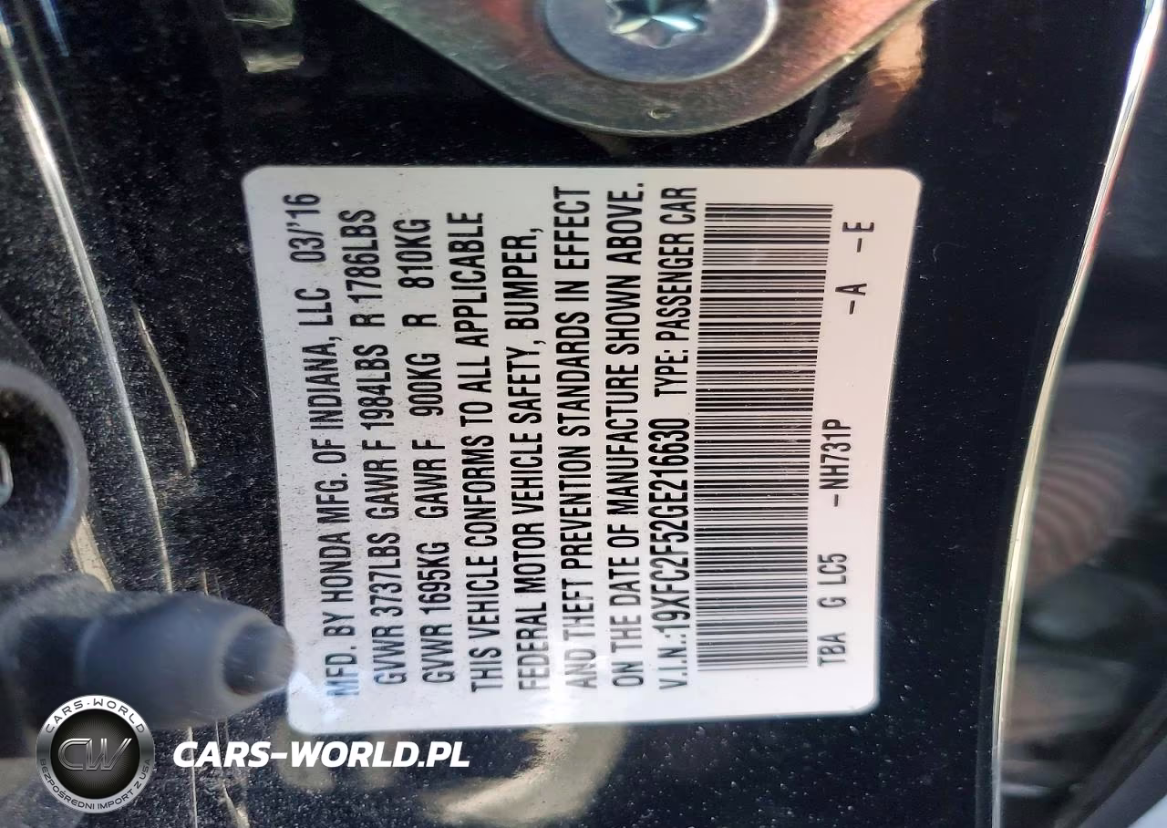 2016 Honda Civic Lx VIN:19XFC2F52GE216630 - 12